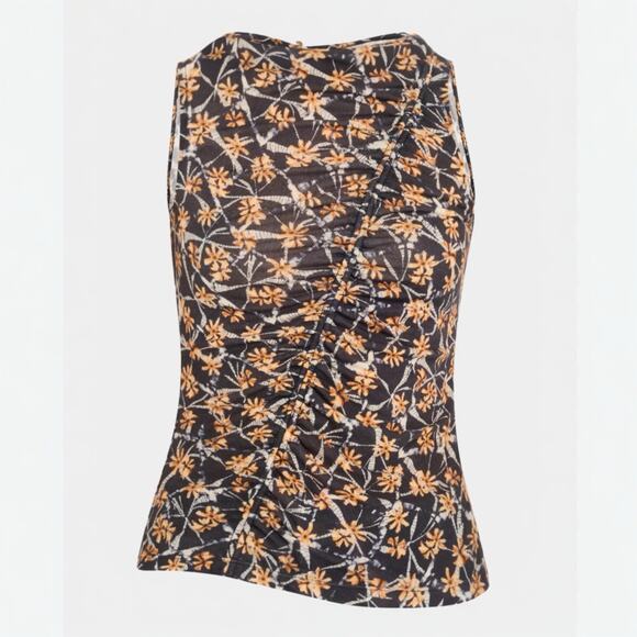 Ulla Johnson Medea Asymmetric Shirred Top Floral Black Size M NWT $290 - Picture 2 of 7